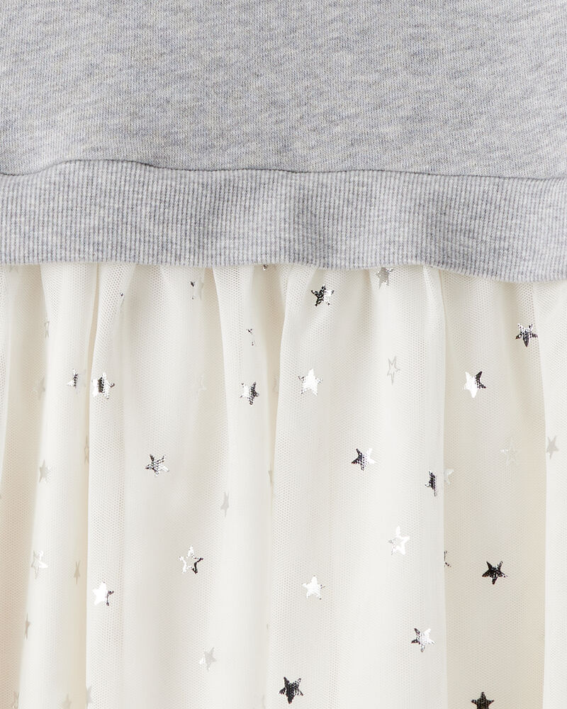 Girls Metallic Star Long-Sleeve Tulle Dress - Grey, image 3 of 4 slides