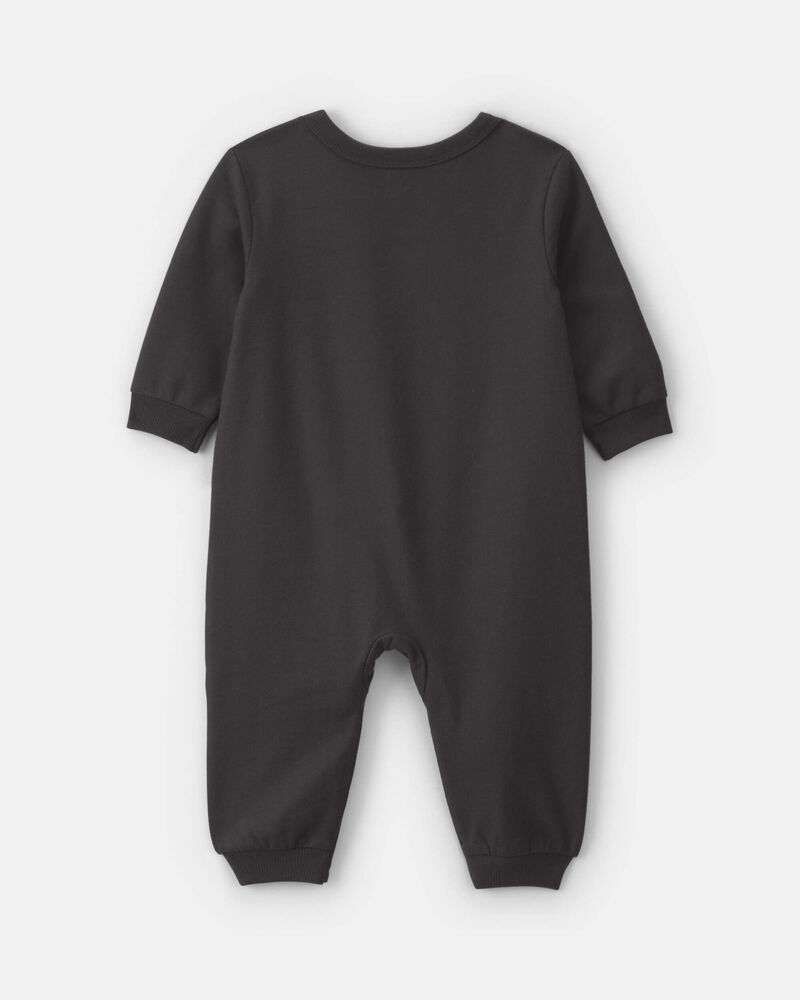 Baby Skeleton Halloween French Terry Long-Sleeve Jumpsuit - Black, image 2 of 4 slides