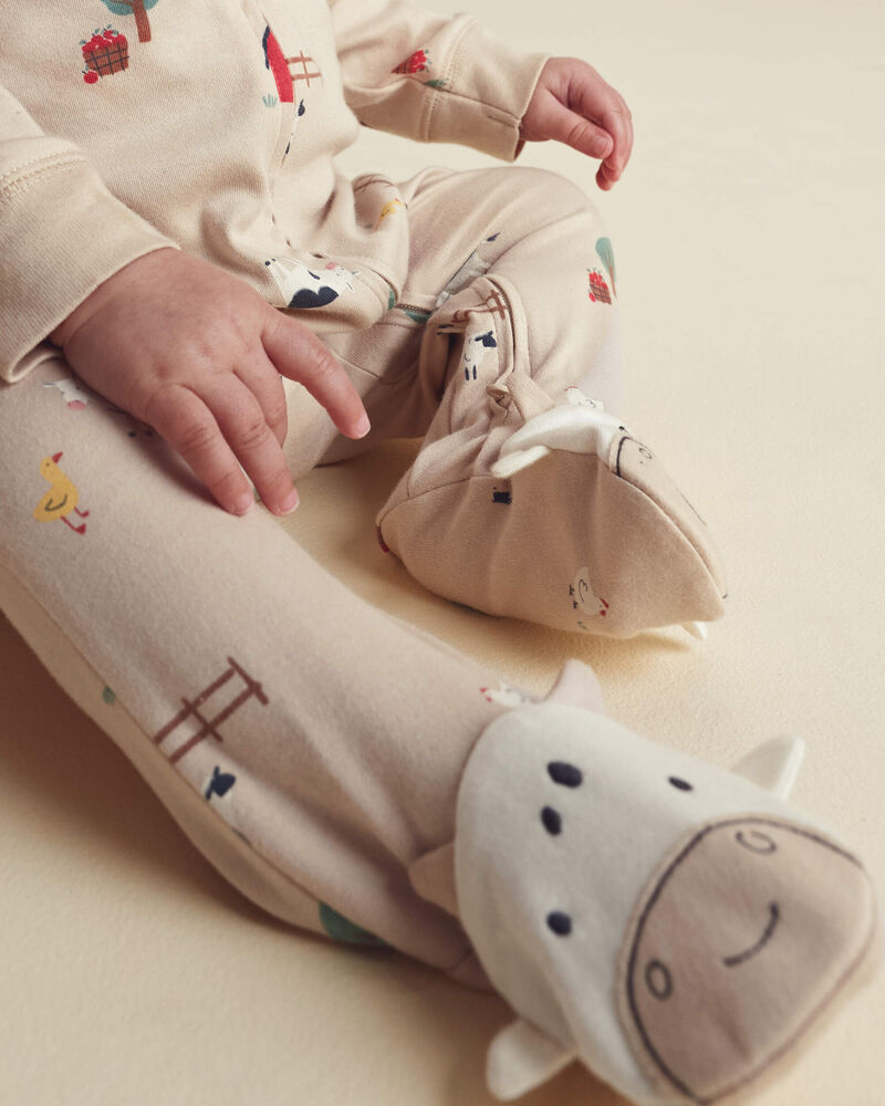 Baby Boy 1-Piece Farm 2-Way Zip 100% Cotton Snug Fit Footed Pyjama - Cream, image 5 of 10 slides