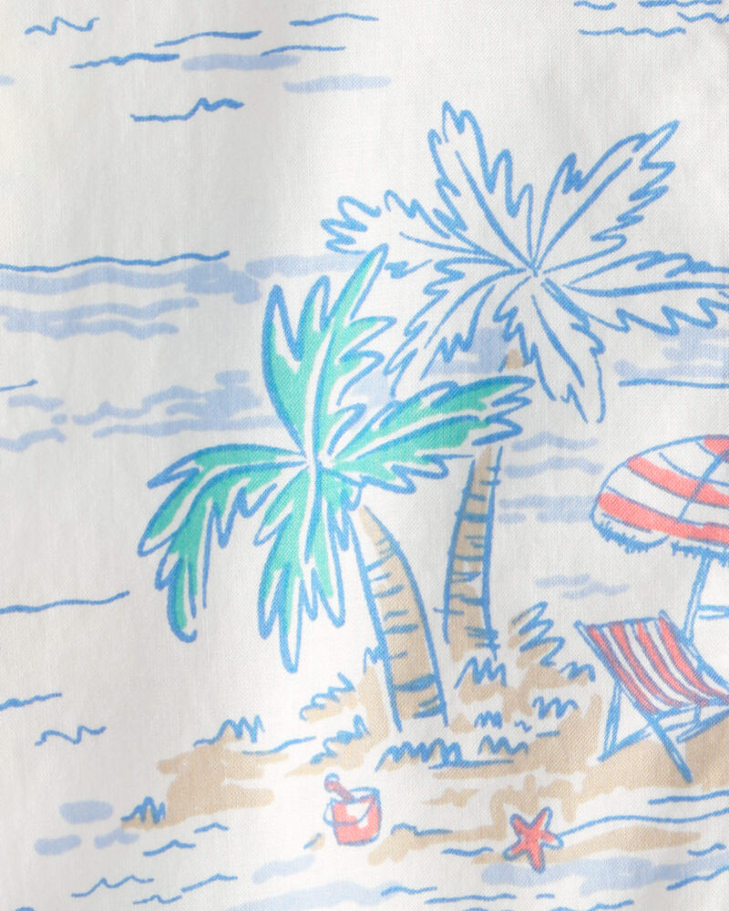 Baby Boy Beach  Short-Sleeve Romper - White, image 2 of 3 slides