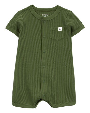 Baby Waffle Knit Short-Sleeve Romper - Green, 