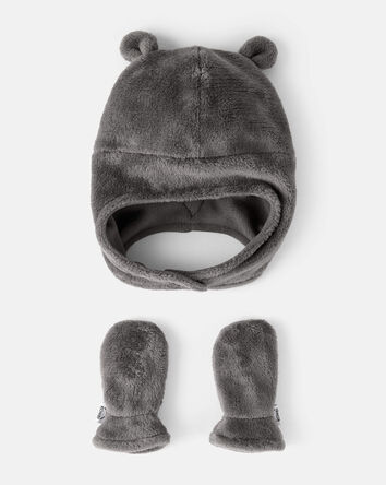 Baby Boy KOMBI Velboa Fleece Hat and Mitten Set, 