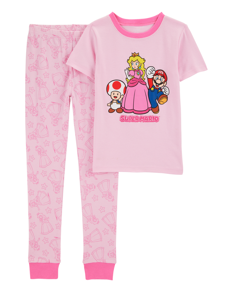 Enfant Pyjama 2 pièces en coton ajusté imprimé de Super Mario BrosMC - Rose, image 1 sur 3 diapositives