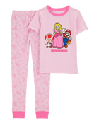 Enfant Pyjama 2 pièces en coton ajusté imprimé de Super Mario BrosMC - Rose, image 1 sur 3 diapositives