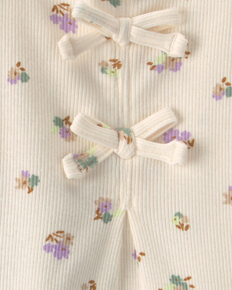 B&eacute;b&eacute; fille - Ensemble 2 pi&egrave;ces haut &agrave; motif floral et pantalon - Cr&egrave;me/Vert, image 3 sur 4 diapositives