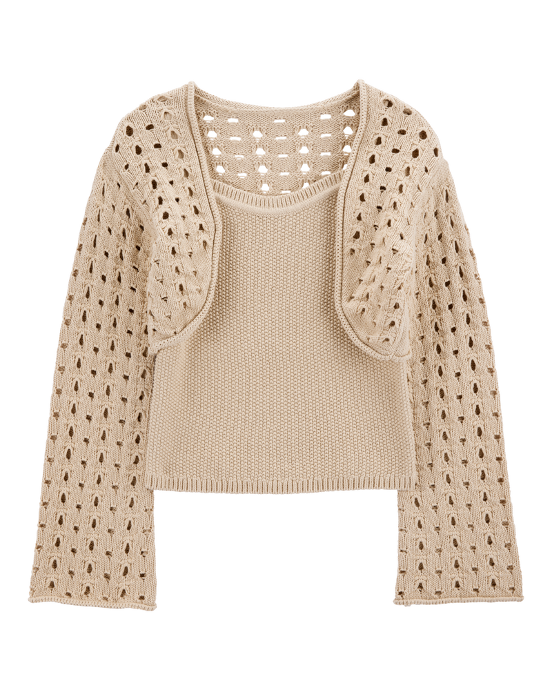 Kid 2-Piece Knit Tank and Cardigan Set - Khaki, image 1 of 3 slides