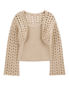 Kid 2-Piece Knit Tank and Cardigan Set - Khaki, image 1 of 3 slides