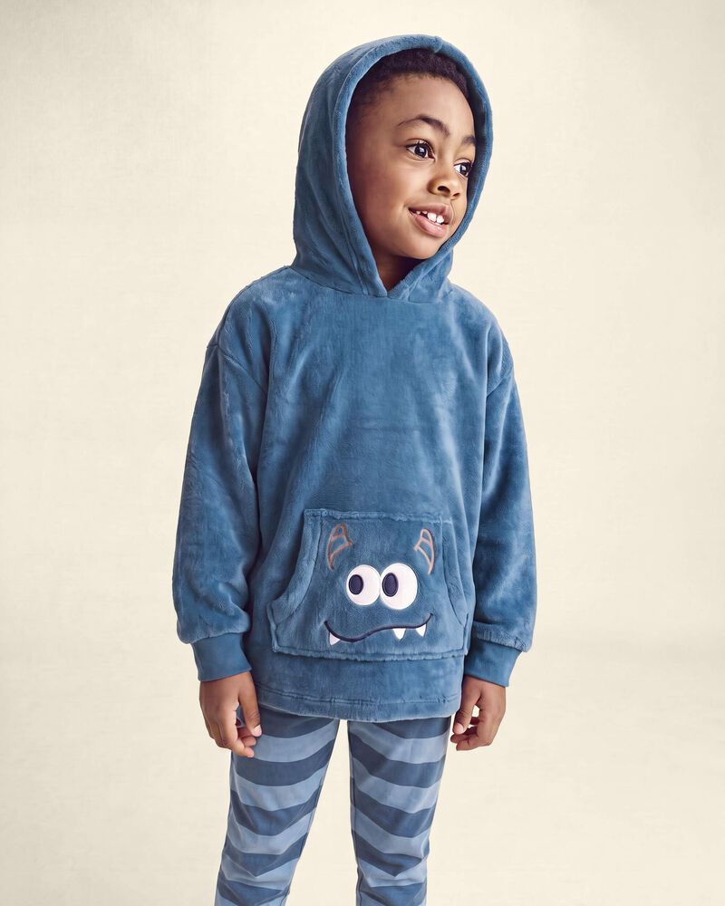 Boys Monster Fleece Loose Fit Pyjama Hoodie - Blue, image 4 of 5 slides