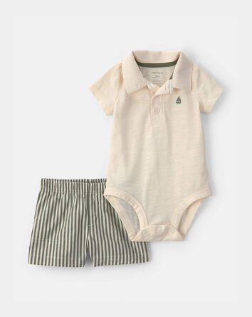 B&eacute;b&eacute; gar&ccedil;on - Ensemble 2 pi&egrave;ces polo et short - Cr&egrave;me/Vert, 