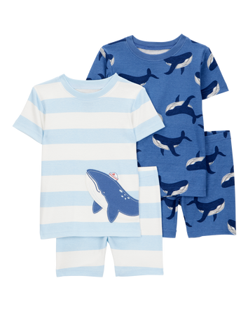 Toddler Whale Striped Snug Fit Cotton 4-Piece Pyjamas, 