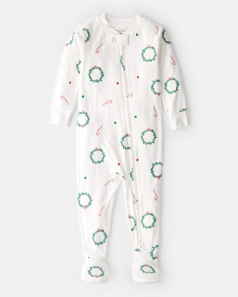 Baby Christmas Wreath Print PurelySoft Snug Fit 1-Piece pyjamas - White, image 1 of 6 slides