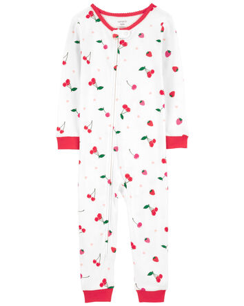 Pyjama 1 pièce sans pieds en coton ajusté à imprimé de cerise, 