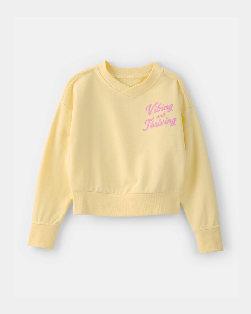 Girls 'Vibing and Thriving' French Terry Pullover Sweatshirt - Yellow, image 1 of 4 slides