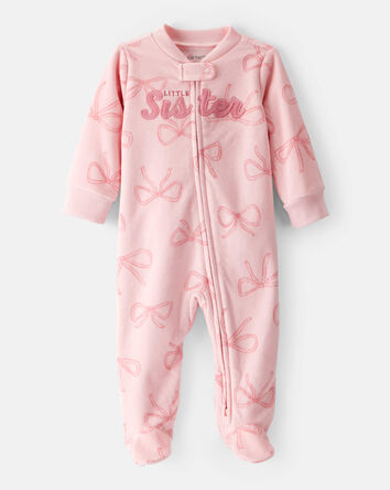 Baby Girl Bow Print Loose Fit Long-Sleeve Sleeper - Pink, 