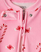 Baby Girl Peppermint Print Velour Long-Sleeve Loose Fit 1-Piece pyjamas - Pink, image 2 of 4 slides