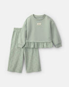 B&eacute;b&eacute; fille - Ensemble 2 pi&egrave;ces haut manches longues en molleton et pantalon &agrave; motif floral &ndash; Vert, image 1 sur 4 diapositives