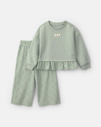 B&eacute;b&eacute; fille - Ensemble 2 pi&egrave;ces haut manches longues en molleton et pantalon &agrave; motif floral &ndash; Vert, 