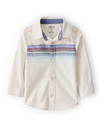 Baby Striped Cotton Long-Sleeve Button-Down Shirt - White, 