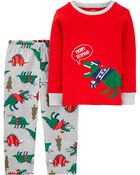 Pyjama 2 pièces en molleton à motif de dinosaure des Fêtes, image 1 sur 2 diapositives