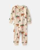 Baby Boy 1-Piece Farm 2-Way Zip 100% Cotton Snug Fit Pyjama - Cream, image 1 of 6 slides