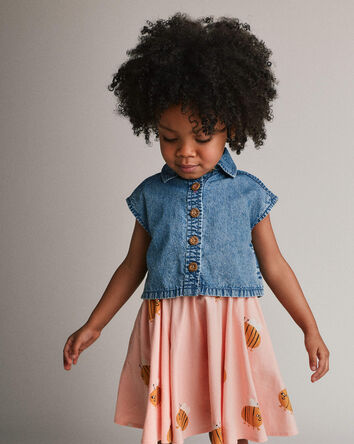 Toddler Girl Sleeveless Button-Down Top in Chambray, 