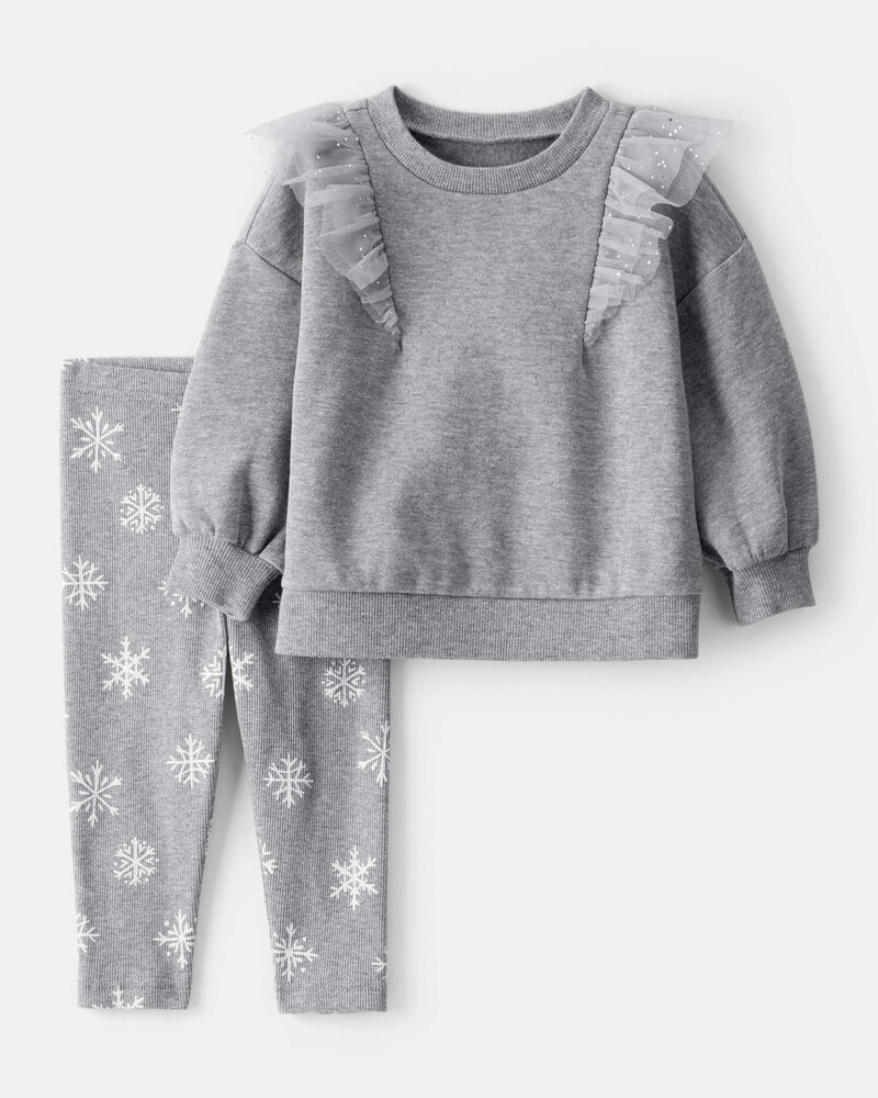Baby Girl 2-Piece Snowflake Print Long-Sleeve Tee & Pant Set, image 1 of 4 slides