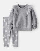 Baby Girl 2-Piece Snowflake Print Long-Sleeve Tee & Pant Set, image 1 of 4 slides