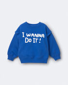 Toddler 'I Wanna Do It!' Layered Pullover Sweatshirt - Royal Blue, image 2 of 6 slides