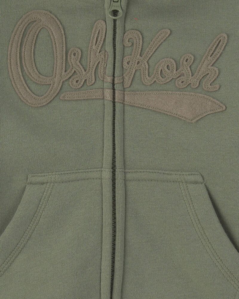 Baby Boy Oshkosh Logo Fleece Zip Hoodie - Green, image 2 of 3 slides