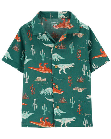 Button-Front Dinosaur-Print Shirt, 