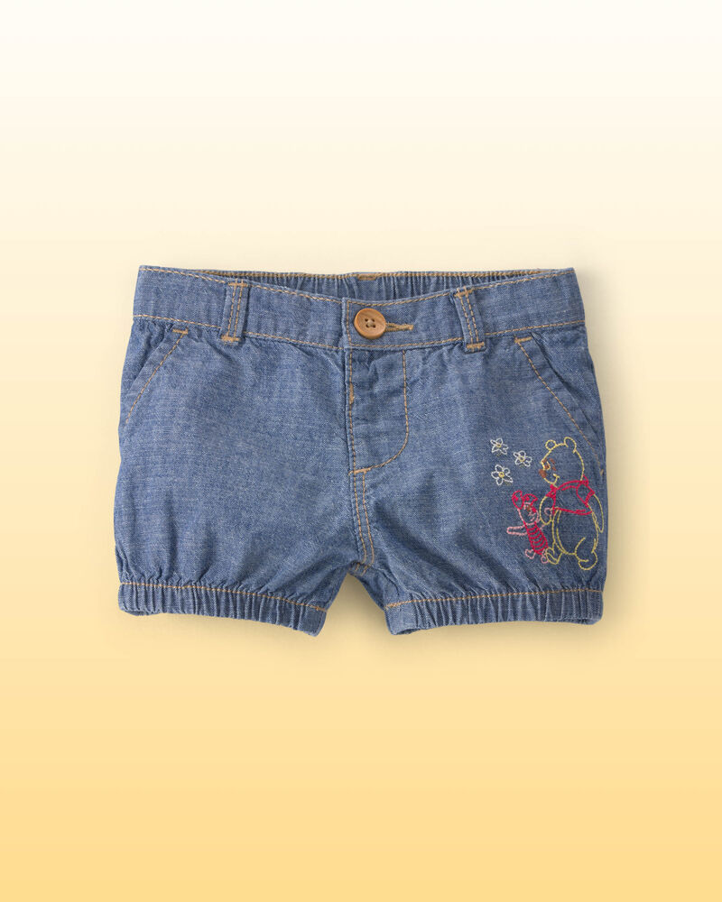B&eacute;b&eacute; fille - Short bouffant en chambray brod&eacute; Winnie l&rsquo;Ourson de Disney&reg; - D&eacute;lav&eacute; moyen, image 1 sur 6 diapositives