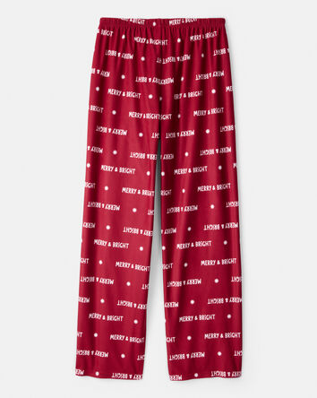 Adultes Pantalon de pyjama à slogan « Merry & Bright » de Noël de coupe ample – Rouge, 