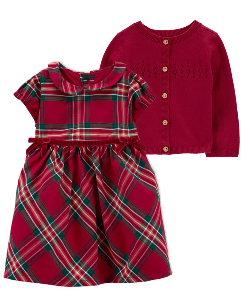 Baby 2-Piece Plaid Sateen Holiday Dress & Cardigan Set | Carter's Oshkosh  Canada