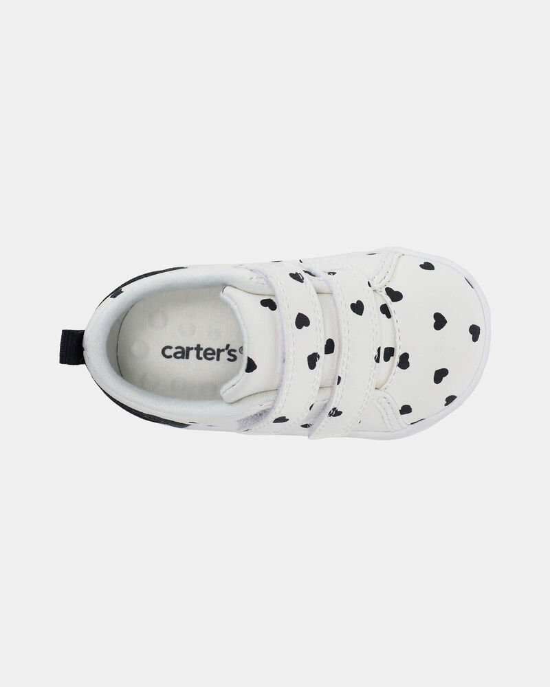 Baby Girl Heart Print Every Step&reg; First Walker Casual Shoes - White/Black, image 4 of 6 slides