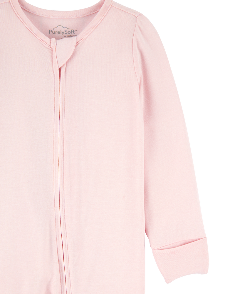 Baby Girl Solid 2-Way Zip PurelySoft Sleeper Pyjamas - Light Pink, image 3 of 6 slides