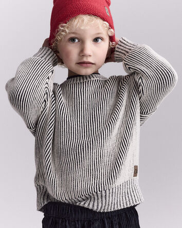 Toddler Striped Pullover Sweater - Black/White, 