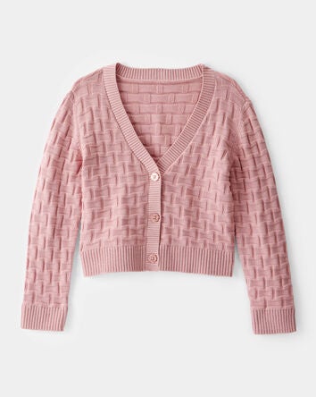 Kid Cropped Sweater Knit Cardigan - Pink, 