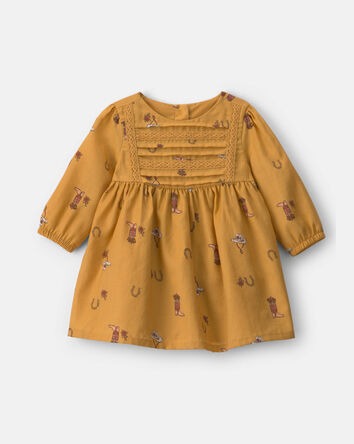 B&eacute;b&eacute; fille - Robe manches longues en serg&eacute; &agrave; motif fer &agrave; cheval &ndash; Kaki, 
