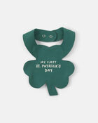 Baby 'My First St. Patrick's Day' Shamrock Cotton Bib - Green, image 1 of 2 slides