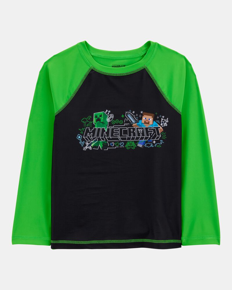 Boys Minecraft&reg; Long-Sleeve Rashguard Swim Top - Green, image 1 of 2 slides