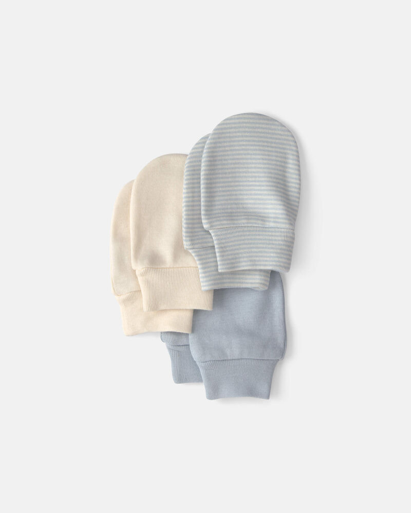 Baby 3-Pack Mitts - Blue/Ivory, image 1 of 2 slides