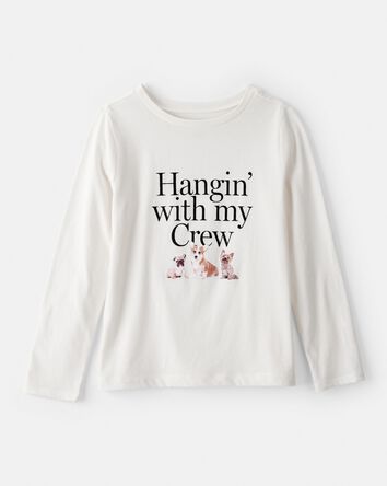 Filles - T-shirt &agrave; col rond et manches longues &agrave; imprim&eacute; &ndash; Blanc, 