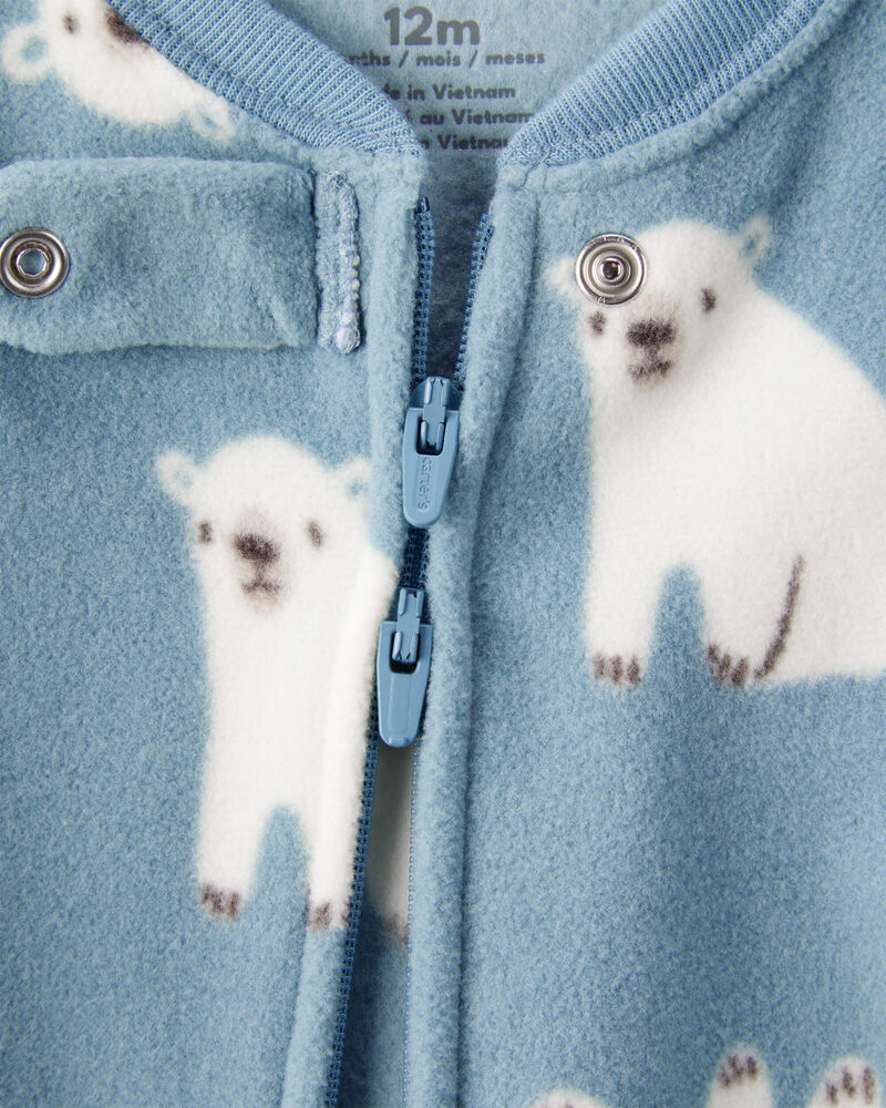 Baby Boy Polar Bear Print Loose Fit Long-Sleeve 2-Way Zip 1-Piece Pyjamas - Blue, image 2 of 4 slides