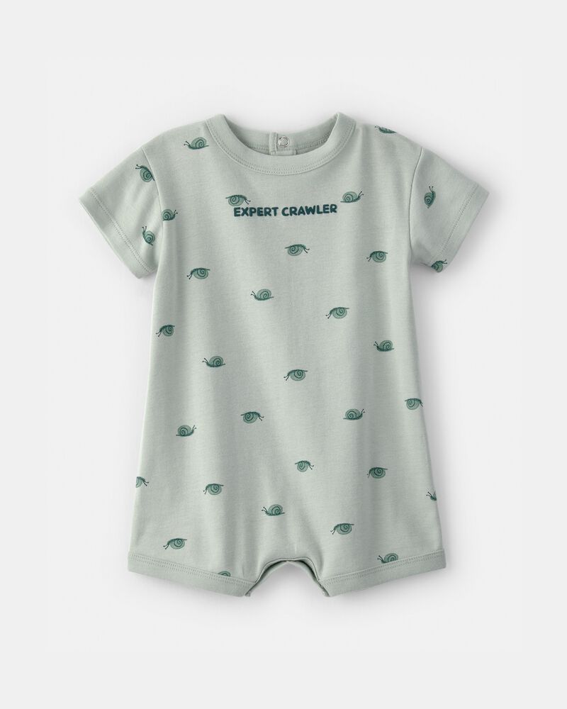 Baby Boy Snail Short-Sleeve Romper - Green, image 1 of 4 slides