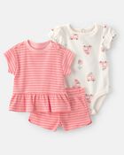 Baby Girl 3-Piece Ice Cream Truck Short-Sleeve Top, Bodysuit & Short Set - Pink/Ivory, image 1 of 4 slides
