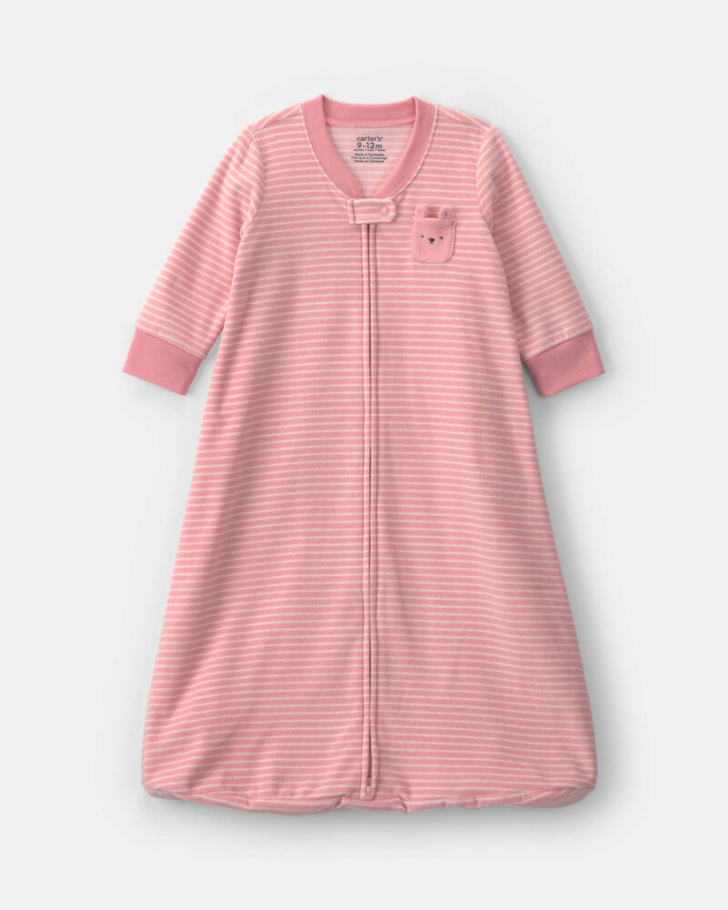 Baby Girl Striped Fleece Loose Fit Wearable Blanket - Pink, image 1 of 4 slides