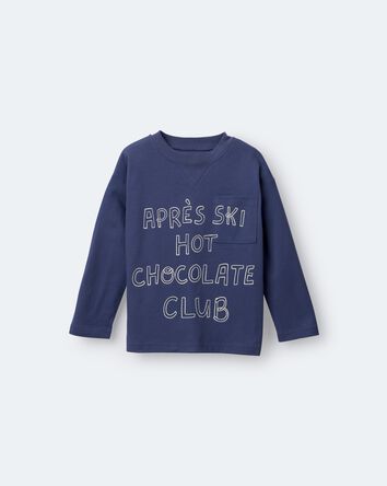 Toddler Hot Cocoa Club' Long-Sleeve Pocket Relaxed Graphic Tee - Dark Blue, 