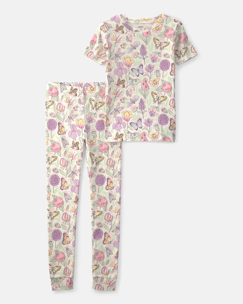 Girls Butterfly 100% Cotton Snug Fit 2-Piece Pyjama Set - Cream, image 1 of 5 slides