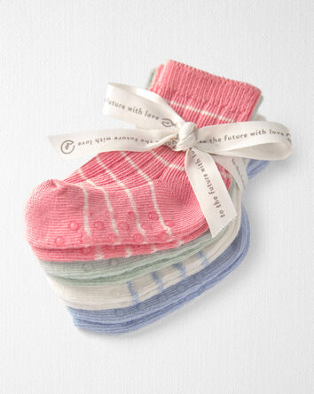 B&eacute;b&eacute; fille - 4 paires de chaussettes antid&eacute;rapantes fabriqu&eacute;es avec du coton biologique, 