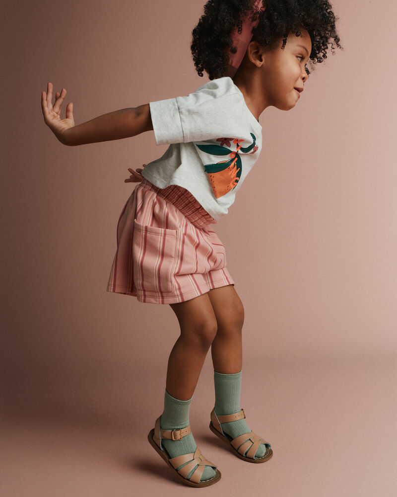 Toddler Girl Swing Short with Pockets in Stripes - Peach, image 3 of 7 slides
